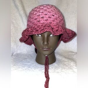 Pink Ombré Crochet Bucket Hat /w Adjustable Strap , Wavy Brim
